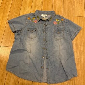 Embroidered Denim Blouse